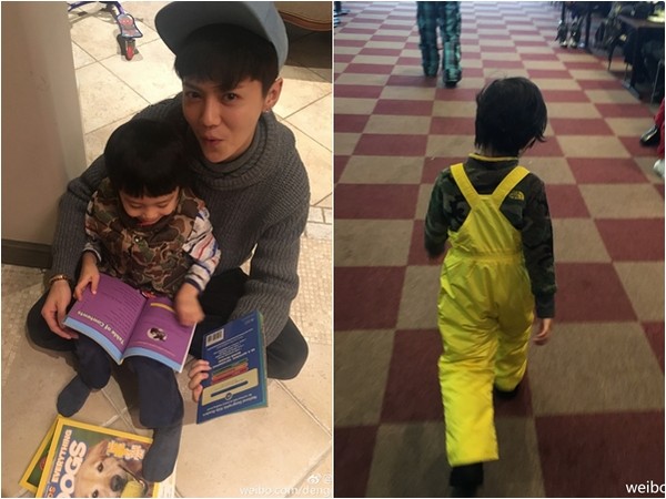 鹿晗抱著等等。