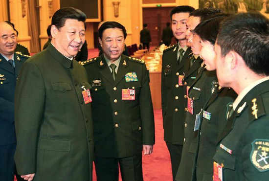 中共中央總書記、中共中央軍委主席習(xí)近平出席十二屆全國人大一次會(huì)議解放軍代表團(tuán)全體會(huì)議并發(fā)表重要講話。