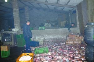  警方現(xiàn)場查獲的大量病死豬肉及“問題”腌臘制品。 沙區(qū)警方供圖