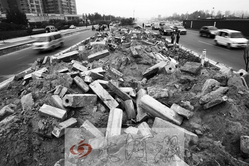 中州大道部分路段，綠化帶成了垃圾場。