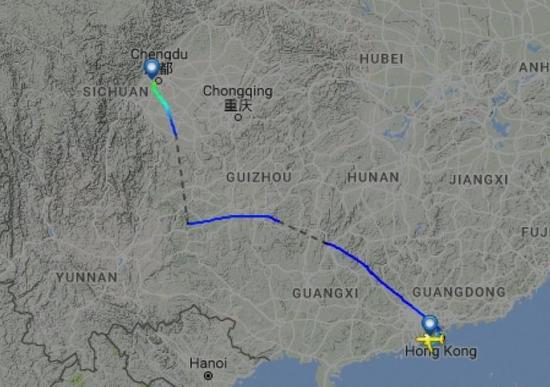  圖片來自航空網(wǎng)站flightradar24，圖顯示飛機安全降落成都