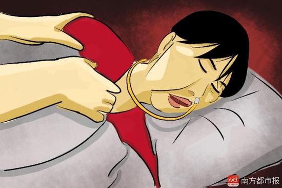 妻子張津華再沒能醒來，這個正處盛年、愛美又能干的女人變?yōu)榱酥参锶?，在床上一躺九年，容顏已枯朽。（畫作者：羅逸爵）