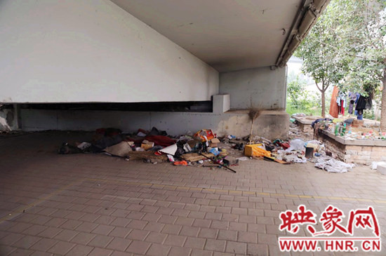 流浪漢在高架橋下居住，靠撿垃圾為生。