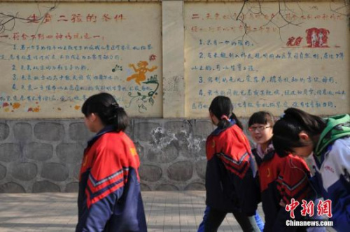 資料圖：“生育二孩條件”宣傳墻。中新社發(fā) 韋亮 攝