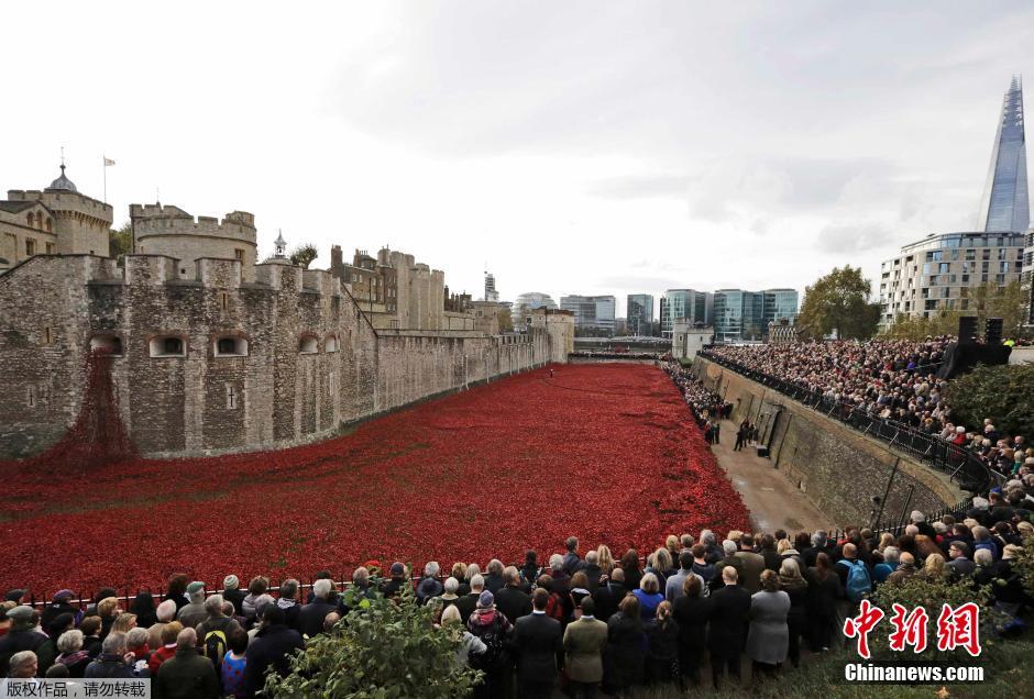 當(dāng)?shù)貢r間2014年11月10日，英國倫敦，倫敦塔周邊“種植”了888246朵陶瓷材質(zhì)的罌粟花，以此紀(jì)