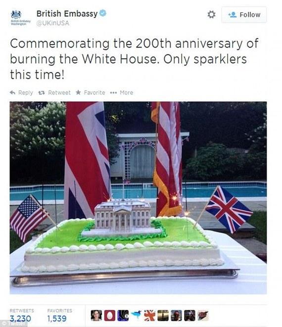 英國外交人員發(fā)推特慶祝火燒白宮200周年