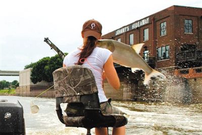 亞洲鯉魚突然躍出水面，對游客“發(fā)動襲擊”。