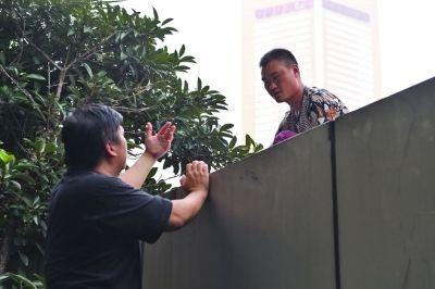 黃主任站在獨木樁上與男子交談了近半小時。