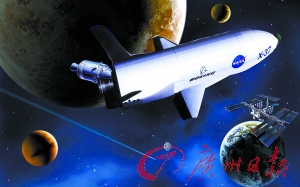　美國X—37B宇宙飛船在太空中。（合成圖片）