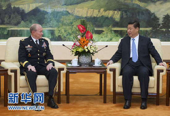 4月23日，中國(guó)國(guó)家主席、中央軍委主席習(xí)近平在北京會(huì)見(jiàn)美軍參謀長(zhǎng)聯(lián)席會(huì)議主席登普西。