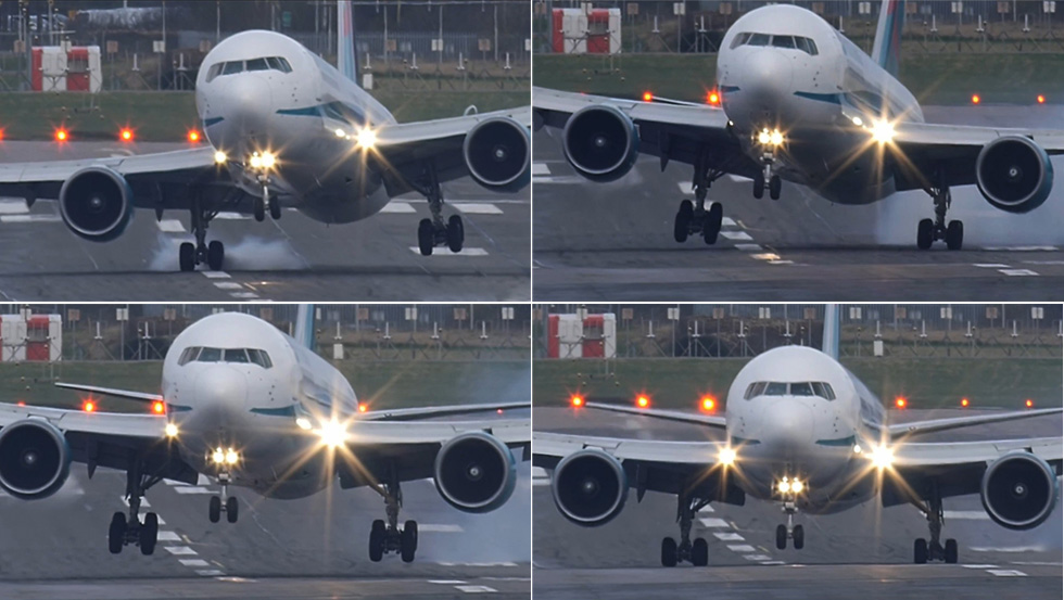 英國客機劇烈搖擺砸向跑道 英國客機劇烈搖擺砸向跑道