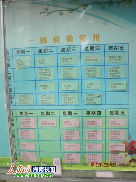 幼兒園公布的食譜，但家長稱并未真正執(zhí)行